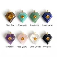 Pendentif en Zircon et Lapis Lazuli, Forme Diamant, Micro-Incrustations de Charms en Quartz Rose Naturel, Plaqué Or 18K, Style Vintage, Vente Chaude