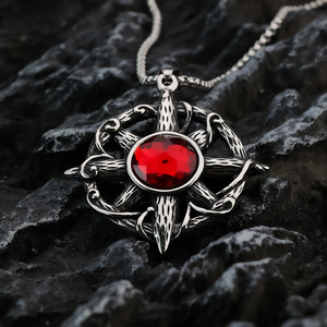 Yunnique – pendentif croix Vintage en acier inoxydable, avec incrustation de rubis rouge, design géométrique, pour hommes, collier, breloque, cadeau - Product Image 2