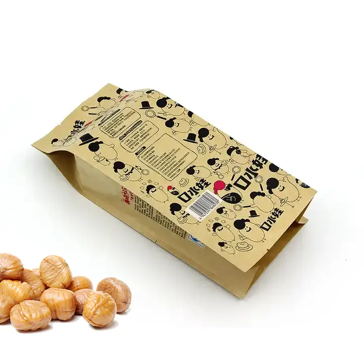 Sacchetto per imballaggio in carta Kraft con stampa personalizzata cibo Snack marrone patatine e noci biscotto