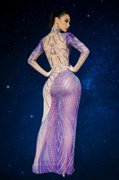 Robe longue moulante Ziyunshu à col semi-montant, entièrement ornée de strass, avec fente latérale en maille, sexy, pour performance de groupe féminin en boîte de nuit ou bar