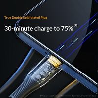 Câble de données plat Type-C super rapide 5A 120W en nylon plaqué or pur cuivre transparent extra-long de 2 mètres pour mobiles iOS