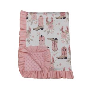 Couverture matelassée douce en tissu Minky à pois, garnie de soie, pour nouveau-né, style western cowgirl, toutes saisons, nouveaux modèles - Product Image 1