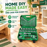 Ensemble d'outils d'entretien 37 pièces, embout de 1/2 pouce avec douilles à 6 pans de 8 à 32 mm, cliquet à dégagement rapide dans un coffret rigide vert