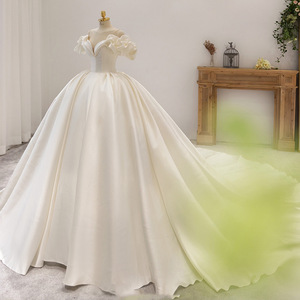 Nuovo Abito da <span class=keywords><strong>Sposa</strong></span> Francese Bianco Stile Retrò con Strascico Ampio, Lussuoso Abito da <span class=keywords><strong>Sposa</strong></span> a Sirena Lungo fino al Pavimento, Taglie Forti, in Raso - Product Image 1