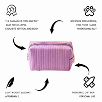 Nouvelle Trousse de Maquillage Portable Pliable à Grande Capacité, en Velours Rayé Matelassé, avec Fermeture Éclair et Poignée Souple, pour le Voyage Transfrontalier