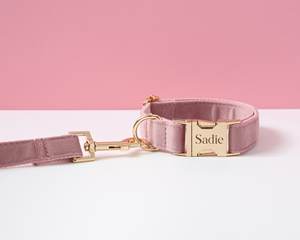 สายจูงสีชมพูฝุ่นปลอกคอและสายจูงสำหรับลูกสุนัขขนาดเล็กคอปกงานแต่งงานหนาของขวัญคนรักสุนัข UK - Product Image 1
