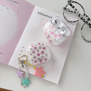 Étui pour écouteurs AirPods <span class=keywords><strong>Pro</strong></span> 3 4, motif étoile rose scintillante, étui transparent de luxe, mignon, avec porte-clés étoile, charme Y2K - Product Image 1