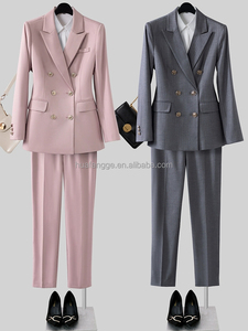 Phụ Nữ Thanh Lịch Phong Cách Giản Dị Mùa Hè Ve Áo Phù Hợp Với Với Nút Trang Trí Mô Hình Rắn Quần Thẳng Của Phụ Nữ Bộ - Product Image 6