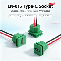 Conector de Montaje en Panel Empotrado, Cable de 24AWG con Terminales Desnudos, Enchufe Reversible, Puerto de Carga DIY, Fácil Instalación, Tipo-C LN-015