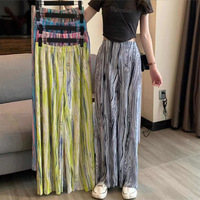 Nouveau style été 2026 – Pantalon large plissé accordéon taille haute décontracté à drapage fluide imprimé tie-dye rayures arc-en-ciel pour le sport