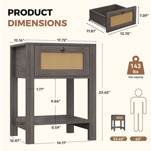 Table de chevet moderne en bois écologique faite à la main avec tiroir, étagère de rangement ouverte, plateau imperméable et bouton en laiton pour appartement et hôtel - Product Image 6