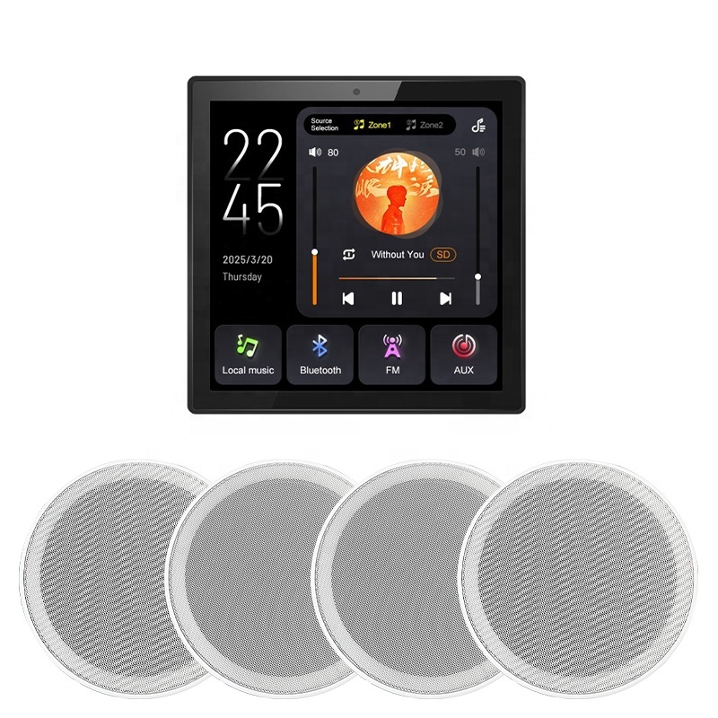 Multiple Languages Touch Screen Audio System 2 Zone Volume Sound Power in Wall Amplifiers Bluetooths Music Ceiling Speaker Panel