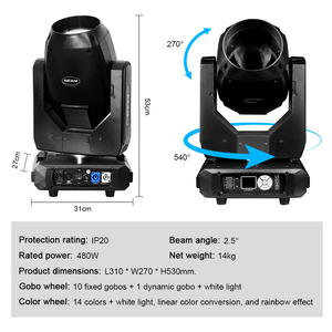 Sẵn sàng để tàu 380W chuyên nghiệp di chuyển đầu, 14 Màu sắc & 10 + 1 gobo hệ thống, 2 xoay lăng kính cho sân khấu, câu lạc bộ và thanh - Product Image 5