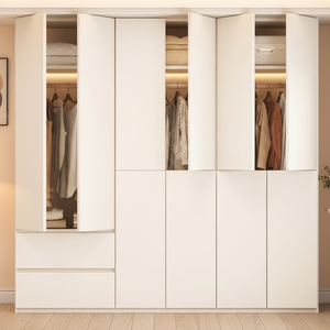 Kleiderschrank Schlafzimmermöbel für den Hausgebrauch Flächenbündige Türgrifflose Wirtschaftliche Kinderschrank-Aufbewahrung Modernes Design Wandmontage 3 Holz - Product Image 1