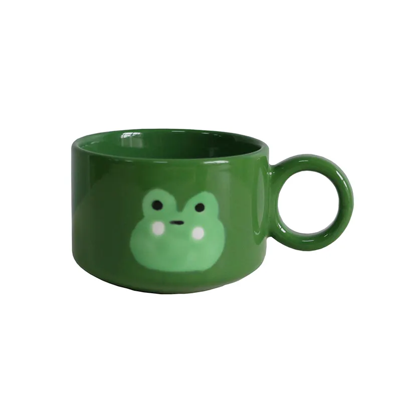 कार्टून प्यारा मेंढक सिरेमिक वॉटर कप रचनात्मक हाथ से तैयार हरा कॉफी कप नाश्ता युगल मग