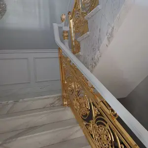 Escalera de cobre para hotel, barandilla de escalera de aluminio tallado, tablero de flores, pasamanos, fabricante para realizar el proyecto