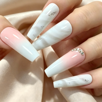 24 faux ongles à presser en ABS, motif marbre, rose ombré, avec strass, forme cercueil, pour manucure, décoration DIY, portables