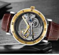 Montre mécanique de luxe pour homme WLISTH, style business, bracelet en cuir véritable, étanche, cadran ajouré
