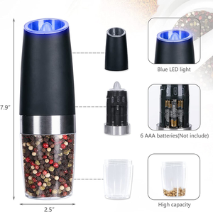 Ensemble de moulins à sel et à poivre électriques à gravité, moulin à poivre noir avec lumière bleue - Product Image 2