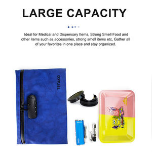 Custom Logo Waterpoof tabacco Stash borsa a prova di odore combinazione lucchetto in pelle sintetica foderata in carbonio - Product Image 3