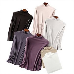 Chemise unisexe en modal à carreaux avec logo, sans repassage, col en U, manches trois-quarts, design gaufré écologique - Product Image 3