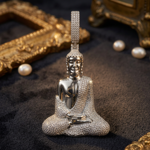 Pendentif Bouddha personnalisé serti de diamants, en argent de luxe, diamants de laboratoire, pour femmes et hommes, bijoux fins - Product Image 3