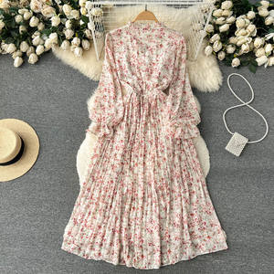 <span class=keywords><strong>Abito</strong></span> a maniche lunghe con scollo a V e maniche lunghe con motivo floreale <span class=keywords><strong>abito</strong></span> plissettato - Product Image 6