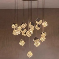 Lustre LED carré en cristal personnalisé, luminaire suspendu moderne pour villa, escalier, hôtel et éclairage de salle à manger