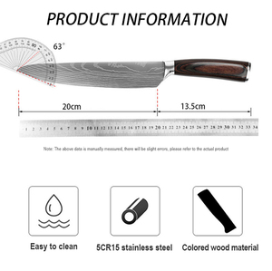 <span class=keywords><strong>Cuchillos</strong></span> de Cocina de Alta Gama, Cuchillo de <span class=keywords><strong>Chef</strong></span> de 8 Pulgadas, Acero Inoxidable 5CR15, Patrón Láser Damasco, Mango de Madera, Cuchillo Japonés de Metal - Product Image 2