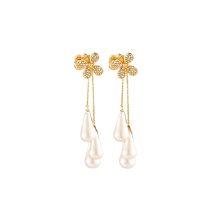 Pendientes de Acero Inoxidable 316L con Baño de Oro PVD, Diseño de Flor con Perlas, Joyería de Moda - Product Image 2