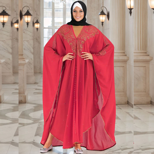 Elegante luxe Eid/bruiloft bescheiden islamitische moslim gewaad jurk alleen plus size parelversierde abaya lange jurk V-hals dames - Product Image 4