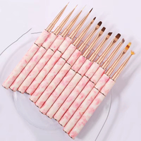 Pinceau de nail art japonais de qualité supérieure, couleur rose, manche métallique, poils en nylon, pour la peinture sur ongles, vente en gros