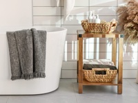 Grands paniers de rangement tissés à la main avec poignées en bois, paniers en osier de jacinthe d'eau pour l'organisation