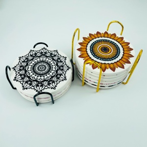 Sous-verres en céramique ronds mats à motif de <span class=keywords><strong>Mandala</strong></span> personnalisés de haute qualité sous-verres élégants absorbant l'eau pour cuisine Bar café - Product Image 3