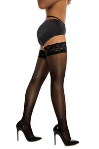 <span class=keywords><strong>Bas</strong></span> cuissardes grande taille sexy en soie transparente avec dentelle, pour femmes, pour boîtes de nuit, <span class=keywords><strong>noir</strong></span> et blanc - Product Image 3