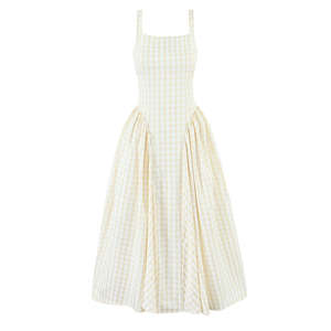 Robe <span class=keywords><strong>midi</strong></span> décontractée d'été pour femmes, à imprimé écossais, dos creux et lacets, sans manches, tendance - Product Image 1