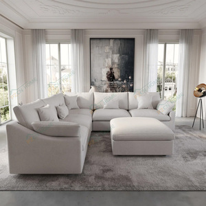 أريكة حديثة عالية المرونة ذات مقاعد ناعمة قابلة للتركيب بحرية، أريكة قطاعية على شكل سحابة لغرفة المعيشة مع مسند للقدمين - Product Image 4