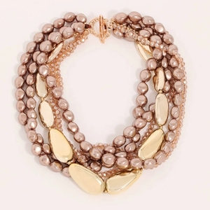 שרשרת פנינים רב שכבתית בציפוי זהב ורוד של אמיליה, מתנה לנשים - Product Image 2