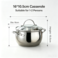 Ensemble de casseroles de style américain en acier inoxydable écologique moderne, 2 pièces, avec couvercle en verre, compatible avec les plaques à induction
