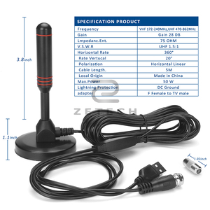 <span class=keywords><strong>Antenne</strong></span> <span class=keywords><strong>TV</strong></span> numérique Tuner de signal amélioré <span class=keywords><strong>Antenne</strong></span> HDTV intérieure portable avec câble de 5 mètres - Product Image 3