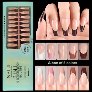 Lot de 150 <span class=keywords><strong>faux</strong></span> <span class=keywords><strong>ongles</strong></span> à presser sans couture French Tip, formes amande et cercueil, 5 couleurs, amovibles, vente en gros pour salons - Product Image 6