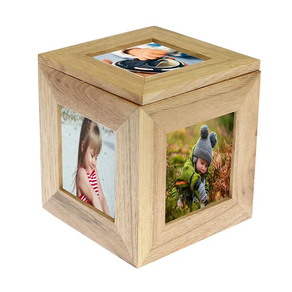 Boîte de bloc Photo en bois de chêne naturel, 5 photos, 3x3 pouces, nouvelle collection