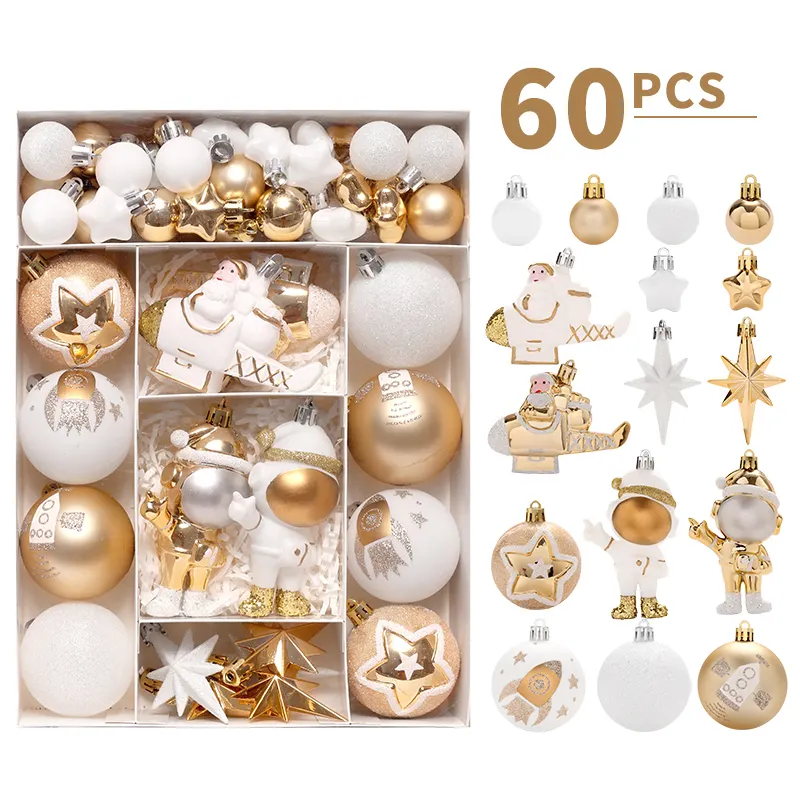 New Design 60Pcs Christmas Balls Ornaments Pack Gold White Shatterproof Christmas Tree Decoration adornos de navidad