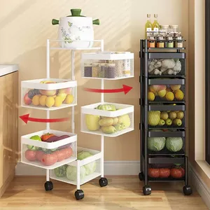 Estante de almacenamiento extraíble para cocina de instalación gratuita, estante cuadrado giratorio multicapa para frutas y verduras, uso versátil - Product Image 5