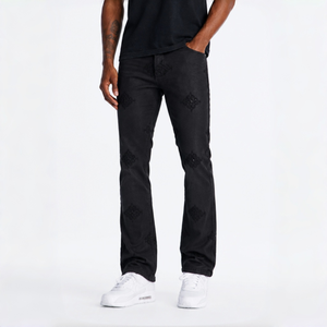 Ropa Urbana Chic de Mezclilla con Diseño de Rombo en Relieve, Pantalones de Mezclilla Ajustados de Cintura Baja y Corte Acampanado para Hip Hop, Punk y Streetwear - Product Image 1
