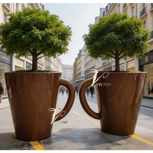 Macetero de Fibra de Vidrio Personalizado con Forma de <span class=keywords><strong>Taza</strong></span> de Café, Diseño Moderno y Lujoso para Decoración de Vestíbulos de Hotel y Plazas, Juego de Macetas Decorativas - Product Image 2