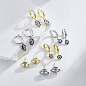 Nouvel Arrivage Dylam – Boucles d'Oreilles Clous en Argent S925 Rhodié Or 18K, Diamant Bleu, Œil Maléfique Creux, Saphir et Zirconia 5A - Product Image 2