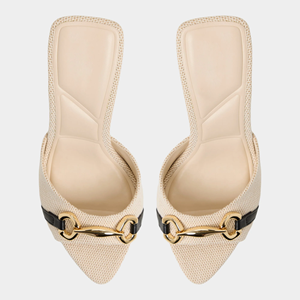 Sandales mules <span class=keywords><strong>beige</strong></span> pour femmes, talons hauts avec boucle à chaîne dorée, bout ouvert, talons aiguilles pour soirée - Product Image 6