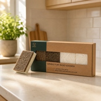 Éponge à vaisselle compostable en cellulose de coco, éponge de cuisine résistante, emballage de vente au détail personnalisé disponible
