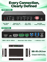 Switcher USB-C 18Gbps 2x1 HD-MI dengan Pengisian Daya PD 40W, Pengalihan Otomatis, Berbagi USB HID, Audio Seimbang, De-Embedding HDCP2.2